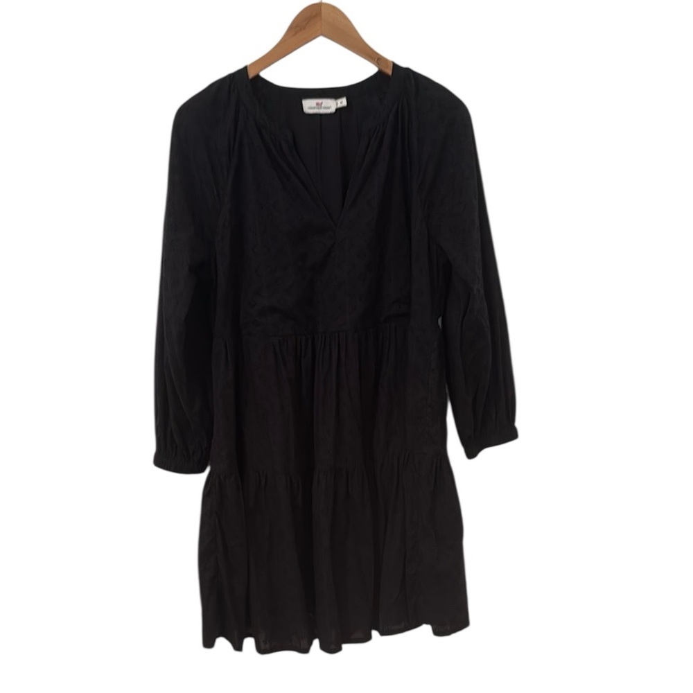 Vineyard Vines Tiered Dress Black 3/4 Sleeve Medium